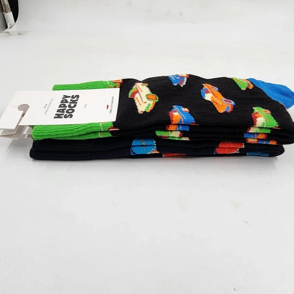 Happy Socks Motorbike/Cars Crew Sock Unisex M 8-12/W 10-12.5 Black Multi -2pairs - Picture 9 of 11